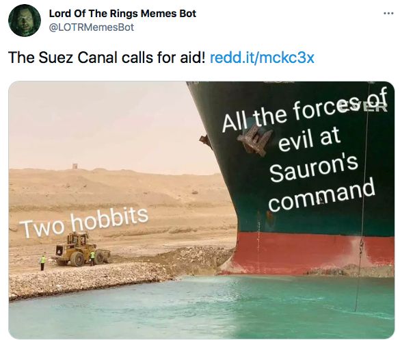 Корабль: армия Саурона. Бульдозер: два хоббита. Источник: twitter