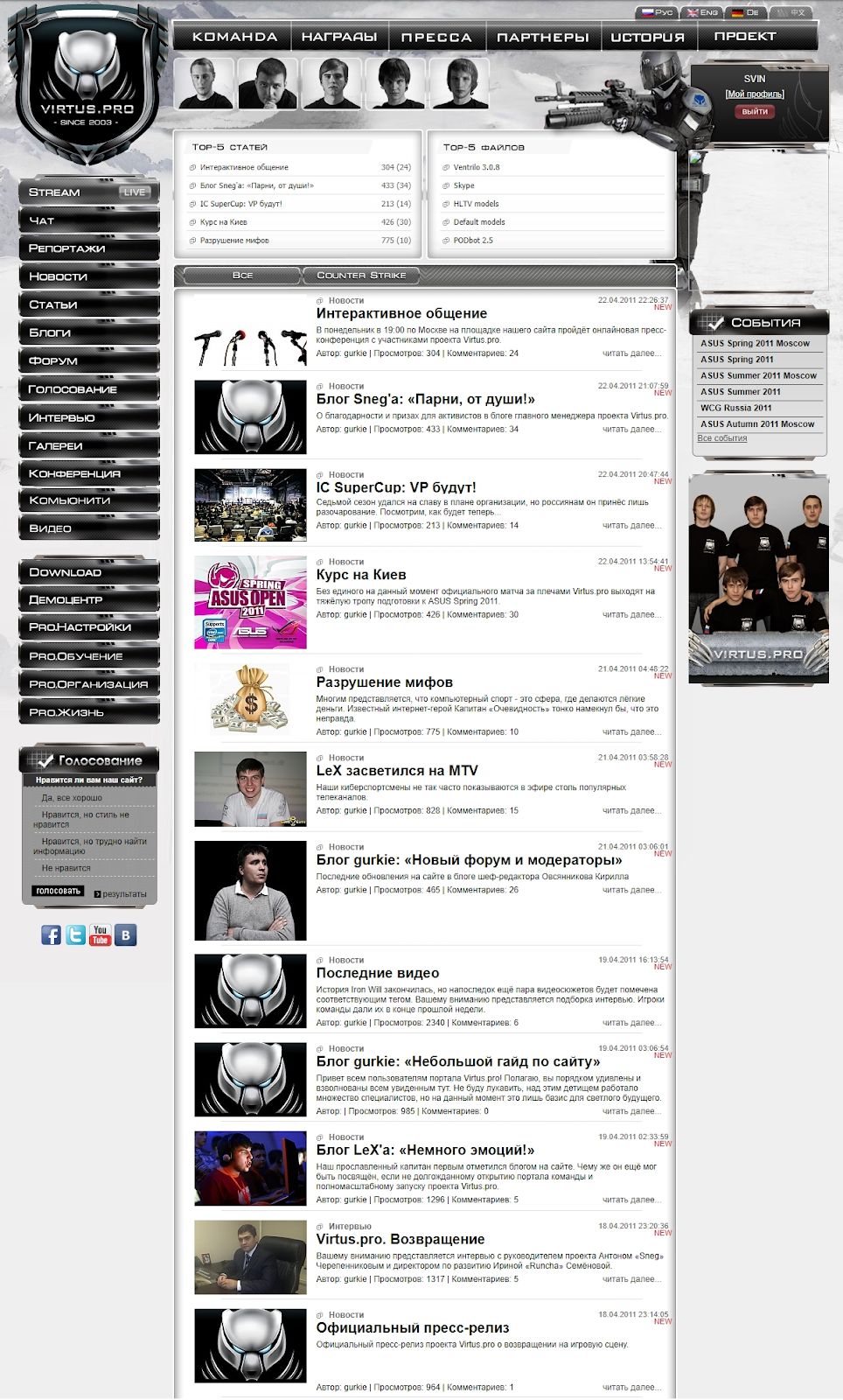 Сайт virtuspro.org в апреле 2011 года