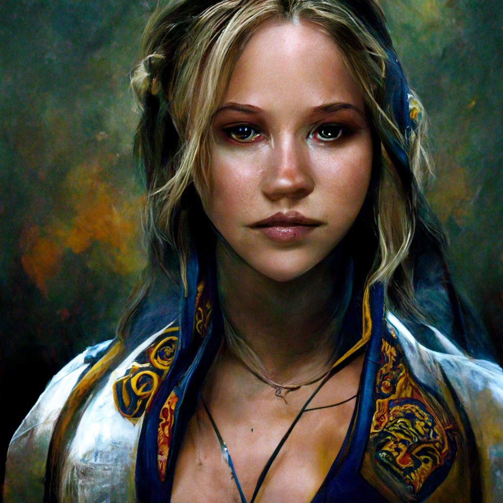 Дженнифер Лоуренс из World of Warcraft. Изображение сгенерировано нейросетью Midjourney