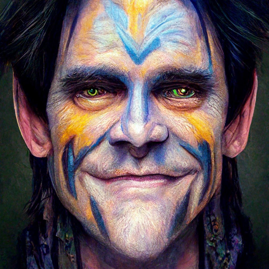 Джим Керри из World of Warcraft. Изображение сгенерировано нейросетью Midjourney