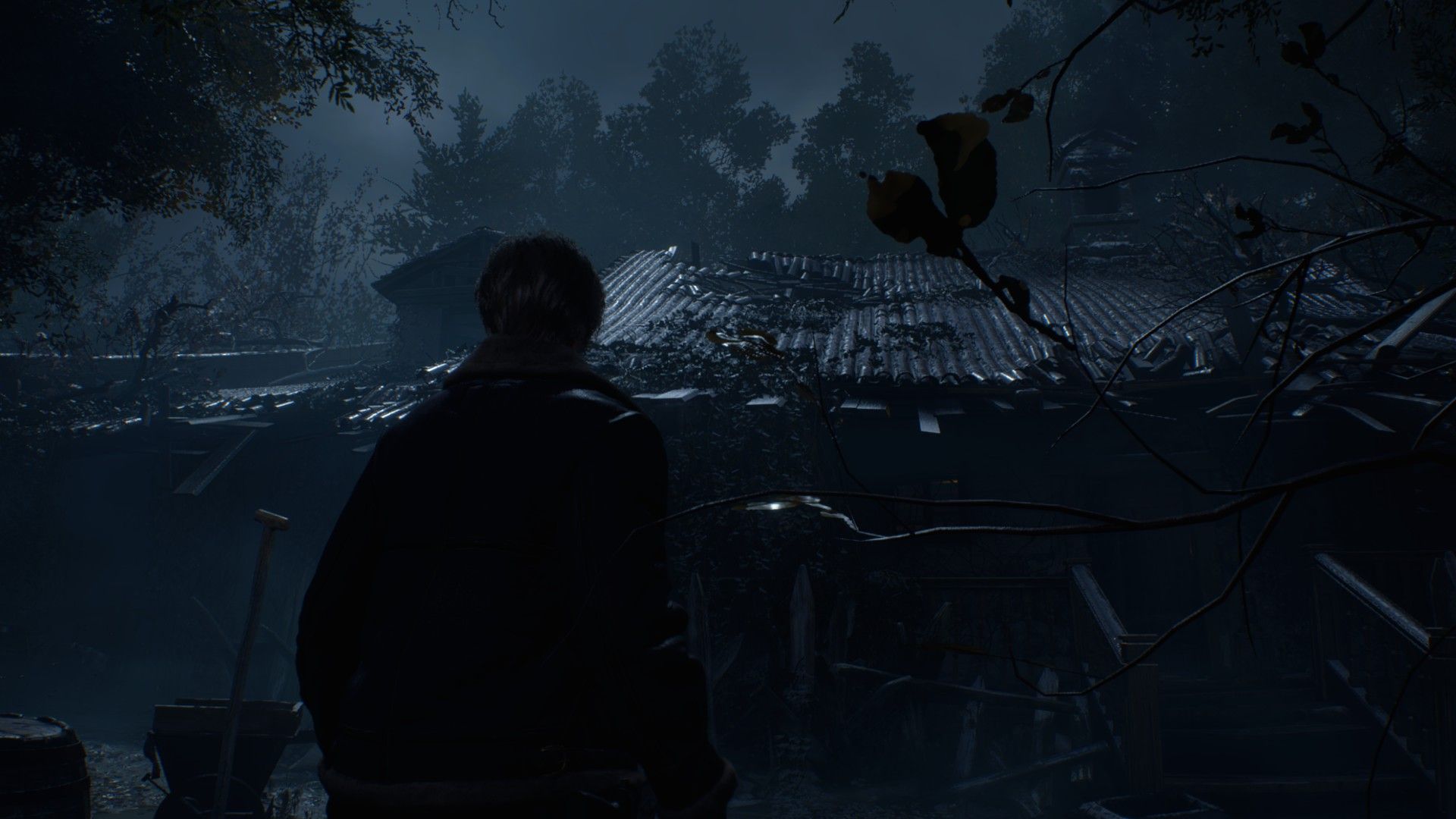 В отличие от оригинала, в ремейке Леон прибывает на место ночью. Да и домик обзавелся новыми деталями. Скриншот из Resident Evil 4