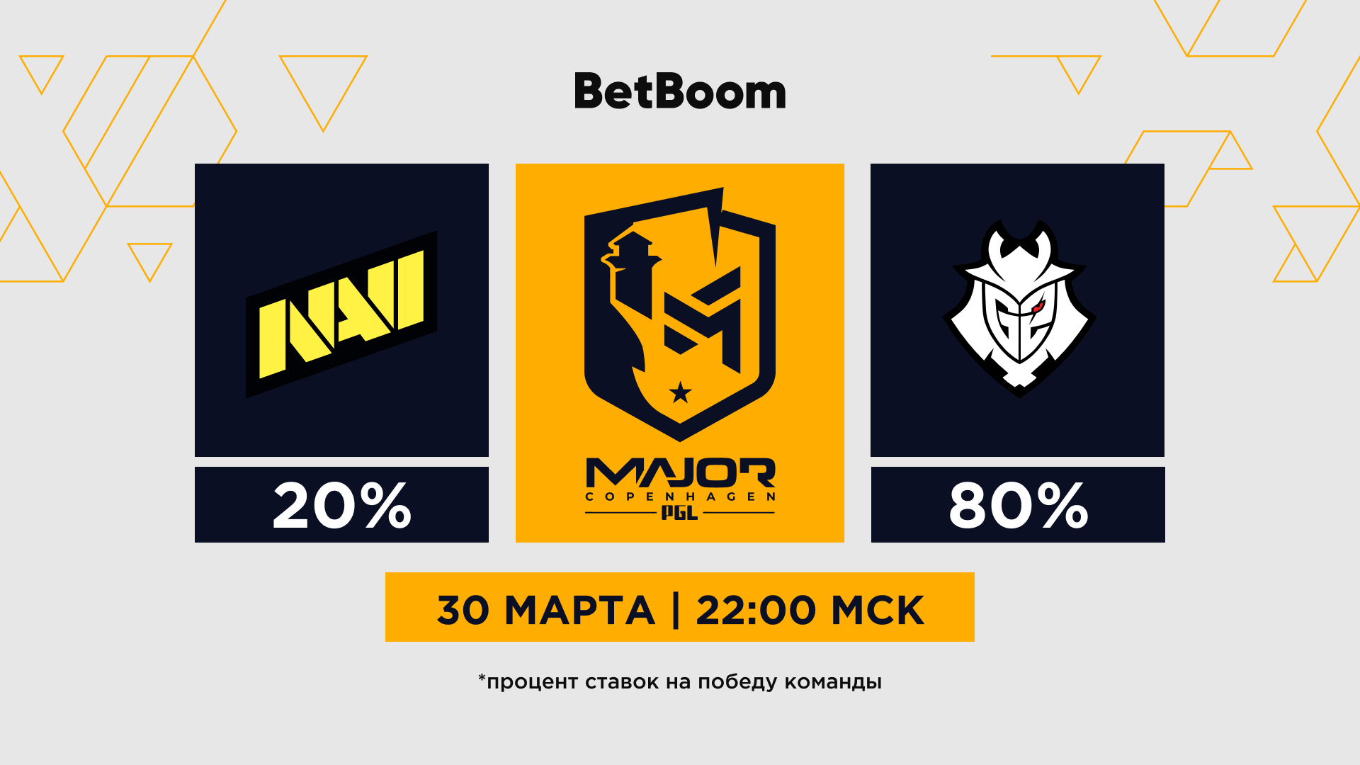 20% от объема ставок пользователей БК BetBoom приходится на победу NAVI в  матче против G2 на мейджоре