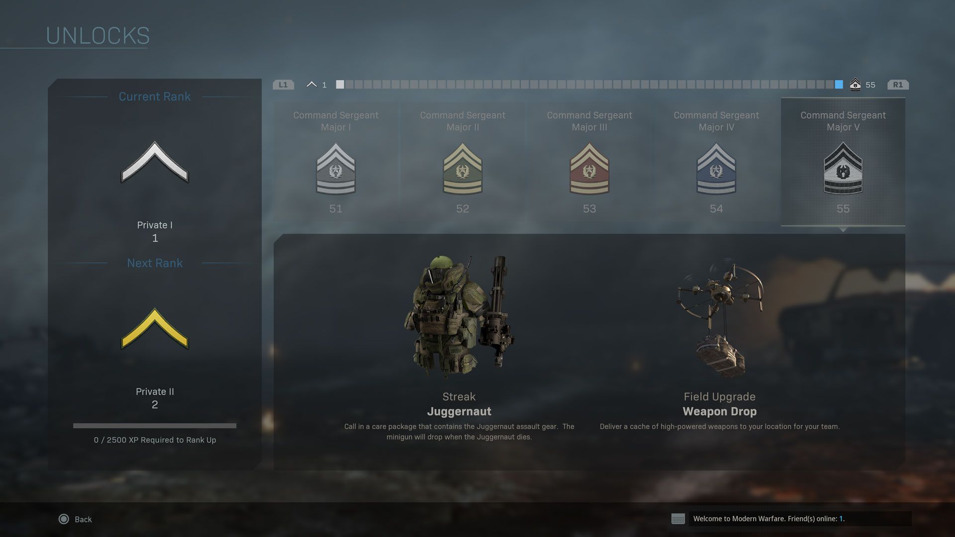 Стартовая страница прогресса в Call of Duty: Modern Warfare