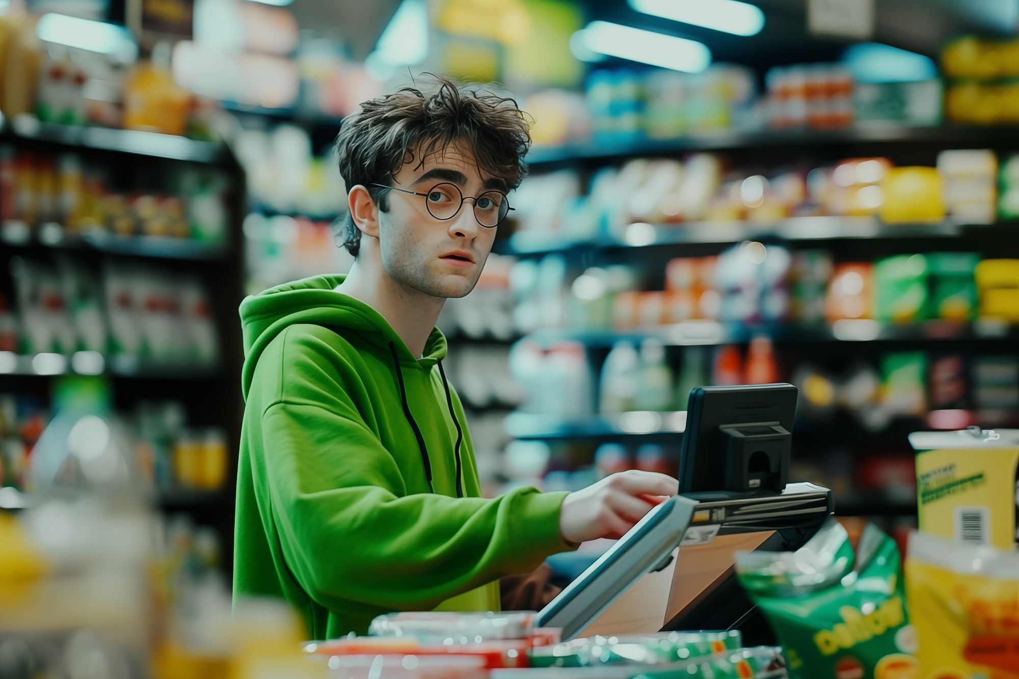 Гарри Поттер в магазине — рисунок нейросети Midjourney