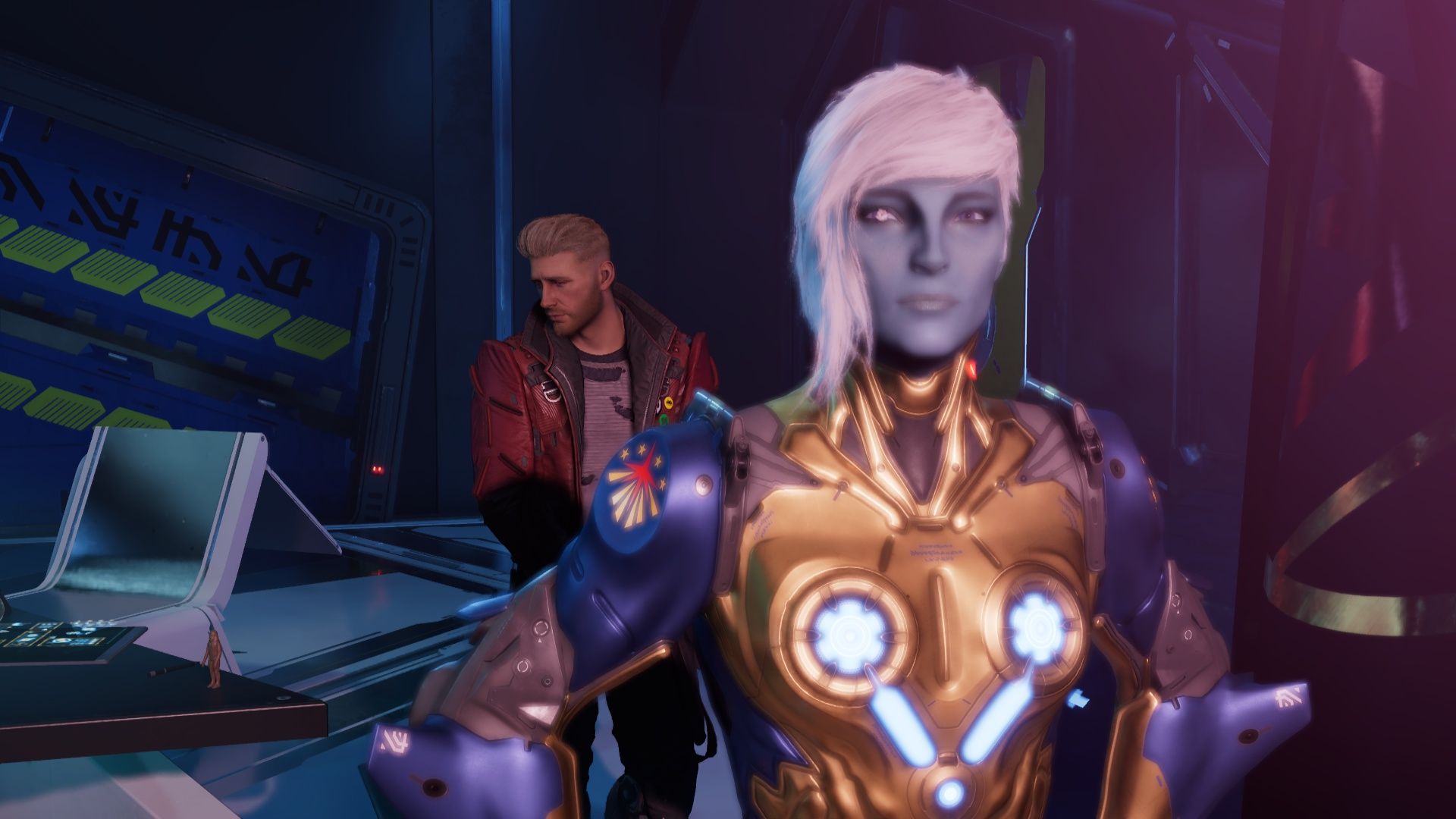 В Корпусе Нова, с которым то и дело пересекается команда Квилла, есть его бывшая. Скриншот из Marvel\'s Guardians of the Galaxy