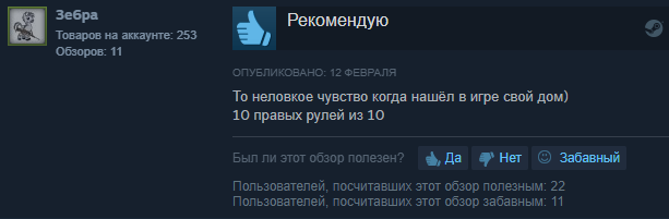 Отзыв пользователя со страницы дополнения в Steam