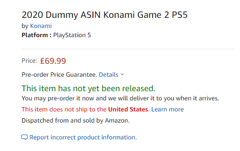 Страница игры Konami для PS5 на британском Amazon.
Источник: твиттер @Wario64