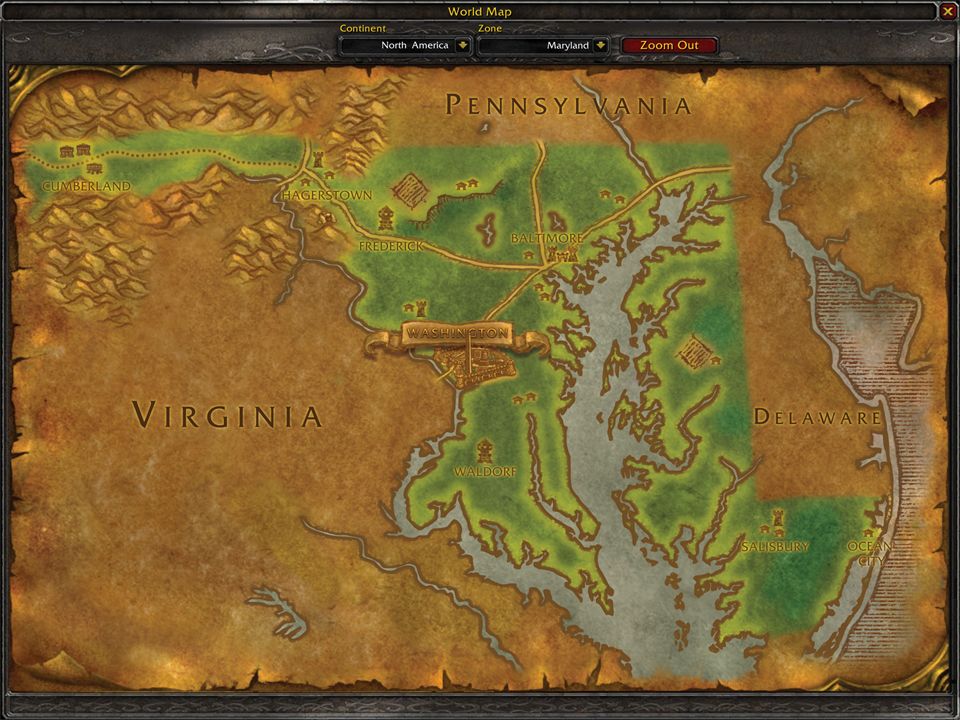 Карта США в духе World of Warcraft. Автор: ConservationOfWumbo
