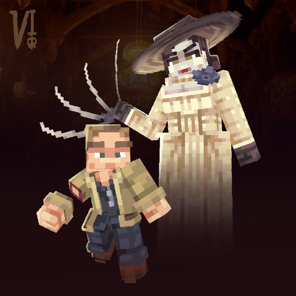 Леди Димитреску и Итан Уинтерс из Resident Evil в Minecraft. Источник: twitter.com/violxiv