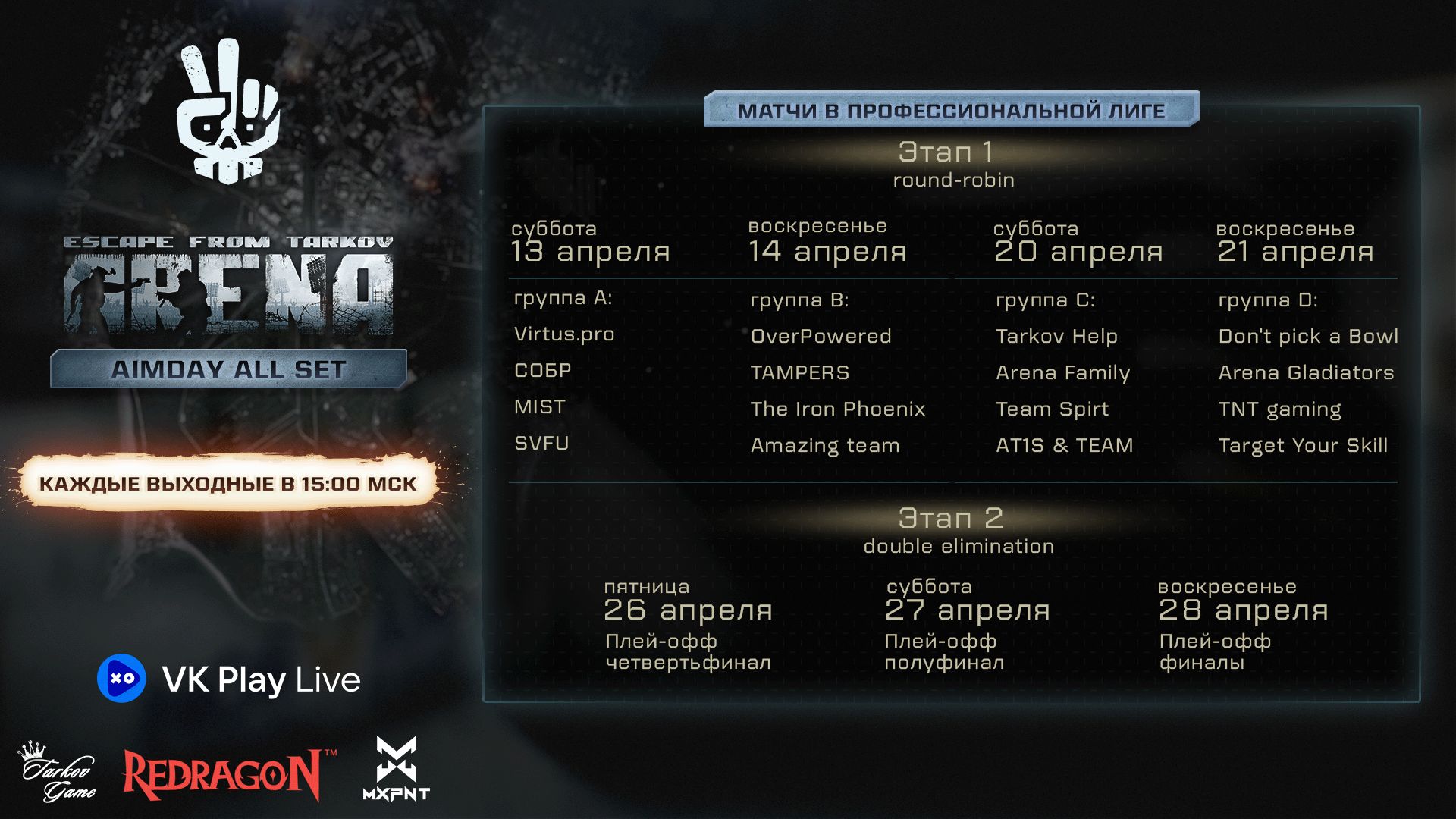 Список участников Aimday All Set по Escape from Tarkov: Arena