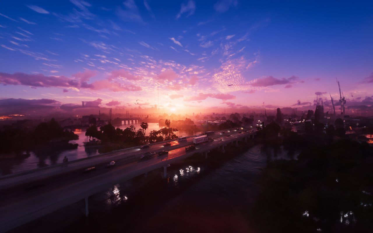 Дорисованная нейросетью панорама на город из трейлера GTA VI