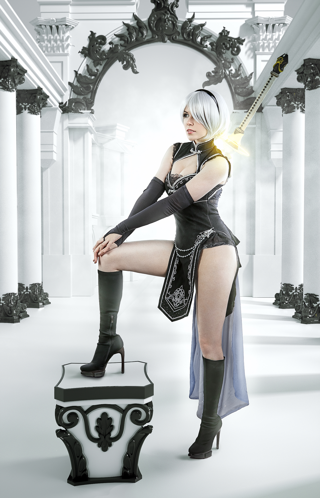 Косплей на 2B из NieR: Automata. Косплеер: Анастасия Матяш. Фотограф: Дмитрий Габдукаев. Источник: dimigabi.ru