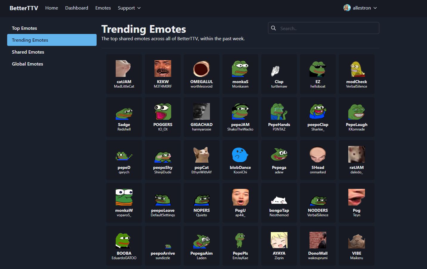 Как добавлять смайлы на канал через BTTV — выбор из трендовых или полного каталога