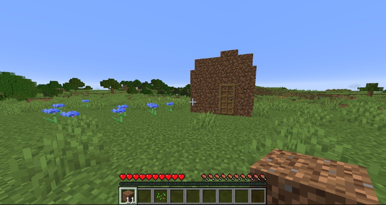 Дом из блоков земли в Minecraft
