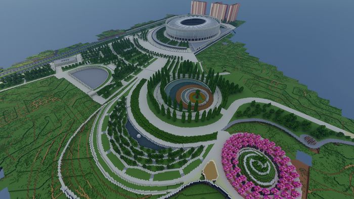 Краснодарский стадион и парк в Minecraft | Источник: Pikabu
