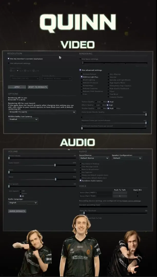 Настройки Quinn в Dota 2 | Источник: страница Gladiators в X