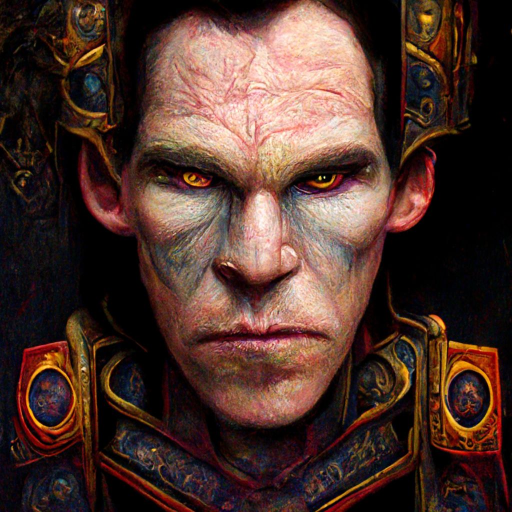 Бенедикт Камбербэтч из World of Warcraft. Изображение сгенерировано нейросетью Midjourney
