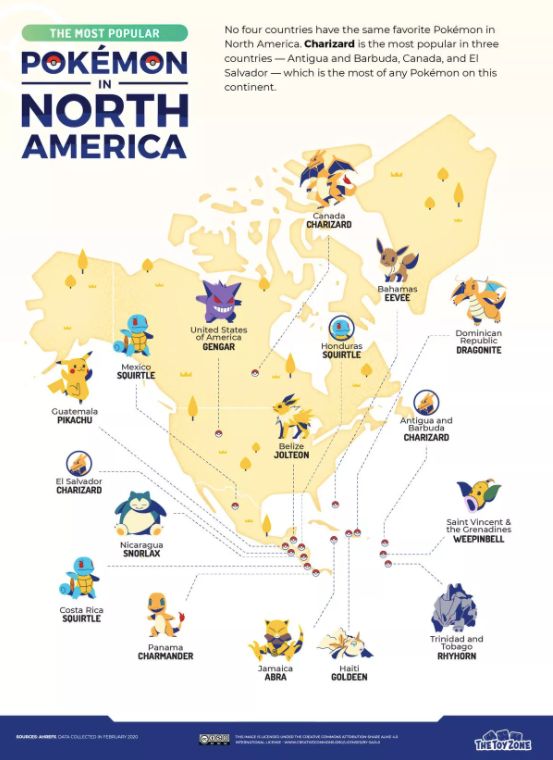 Самые популярные покемоны в Северной Америке