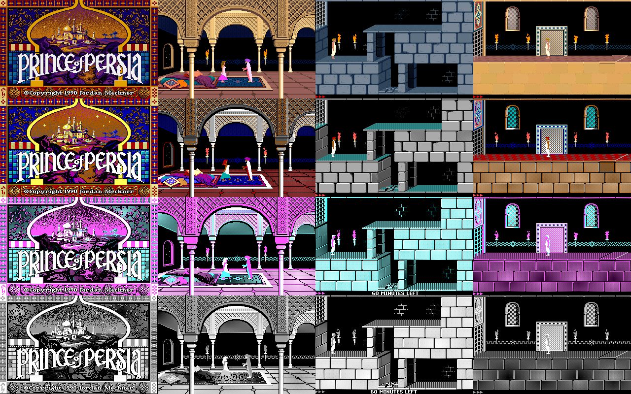 Prince of Persia в разных цветовых режимах &mdash; VGA/EGA/CGA/MDA