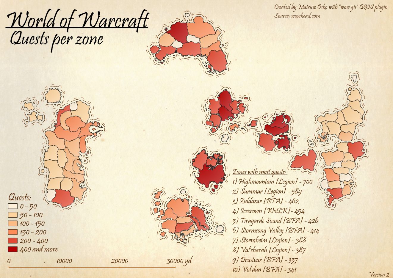 Карта квестов в World of Warcraft. Автор Mativane | По информации Wowhead. Источник: reddit