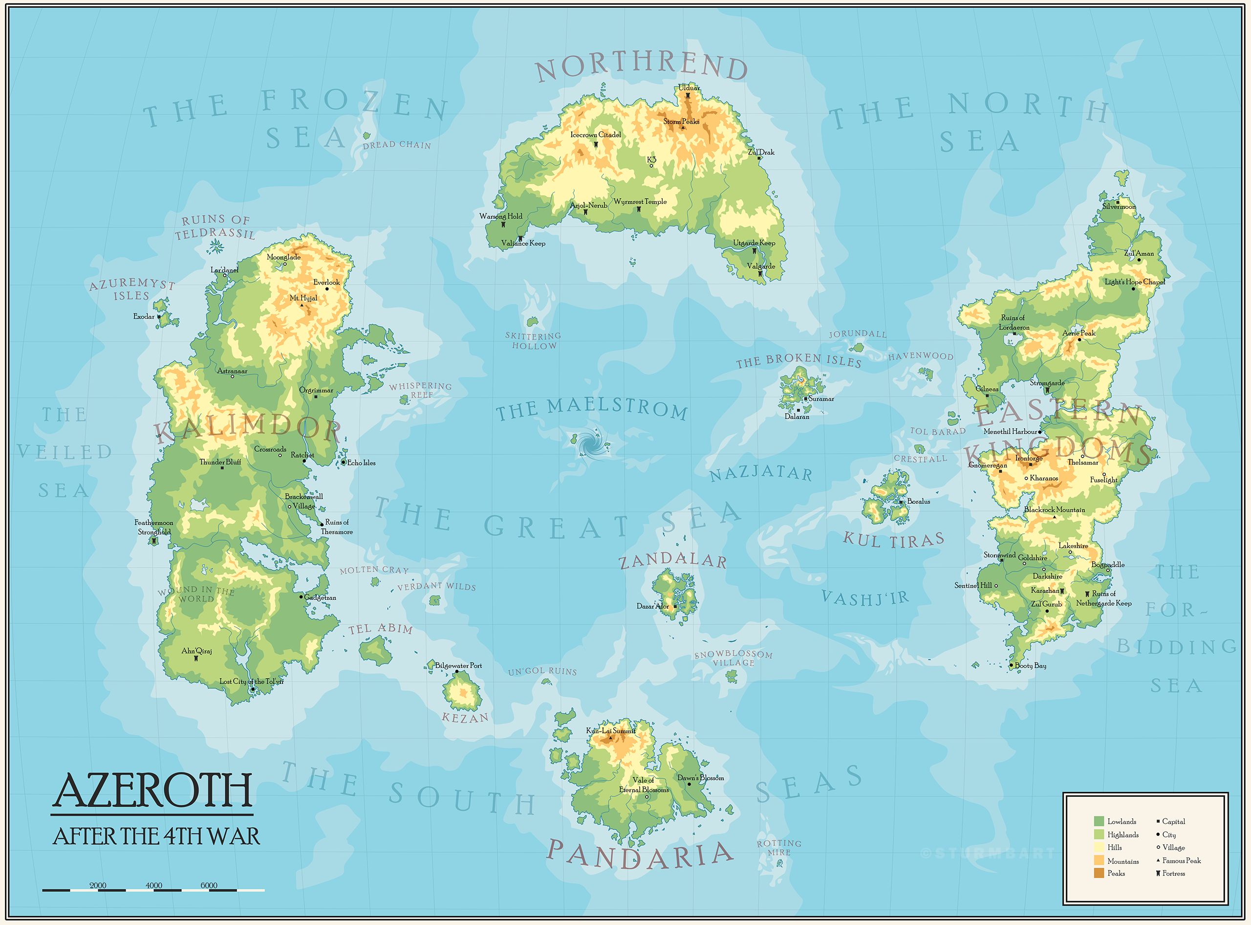 Атласная карта Азерота из World of Warcraft. Автор: Sturmbart. Источник: reddit