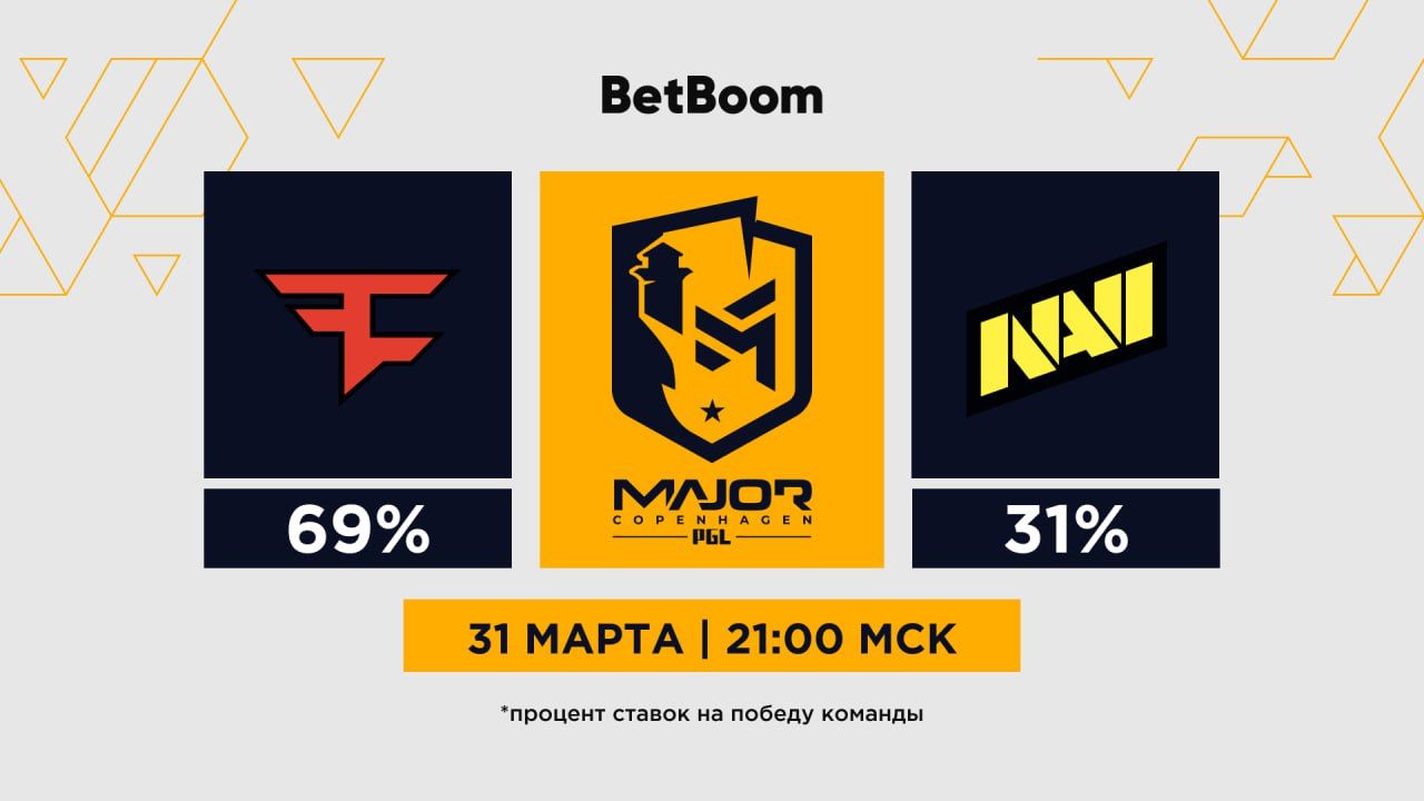 Пользователи БК BetBoom не верят в победу NAVI над FaZe Clan в финале PGL  Major Copenhagen 2024