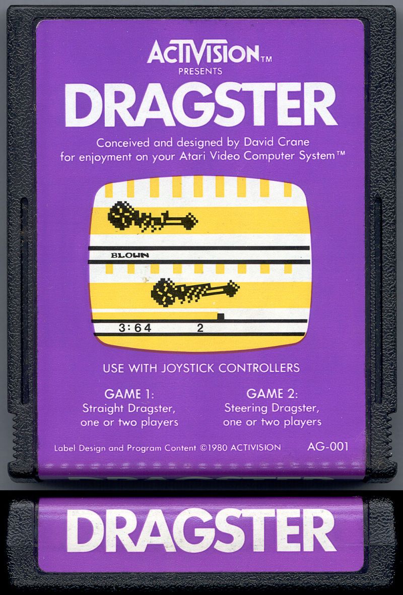 Картридж Dragster со скриншотом и информацией об авторе игры
