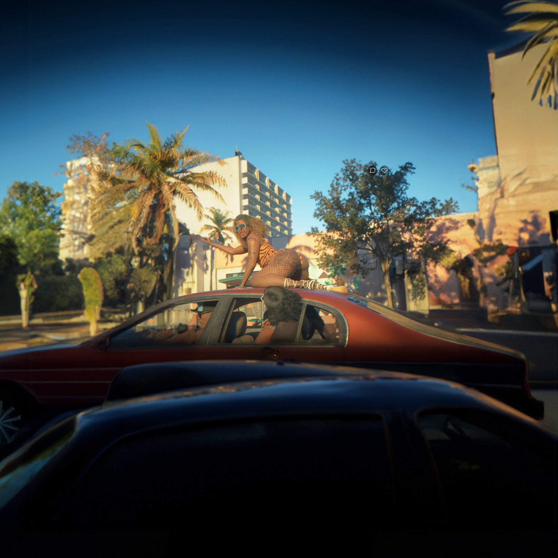 Дорисованный нейросетью вид одой из улиц из трейлера GTA VI
