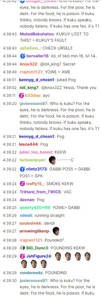 Вероятно, вы помните, как активно фанаты CS:GO использовали похожую пасту в отношении HooXi. В случае с Kuku она приобрела негативный окрас: «Кто такой Kuku? Для глаз он — тьма, для бедных — долг, для еды — яд, если Kuku думает — никто не знает, если Kuku говорит — никто не слушает. Если у Kuku есть только один фанат, это T1»