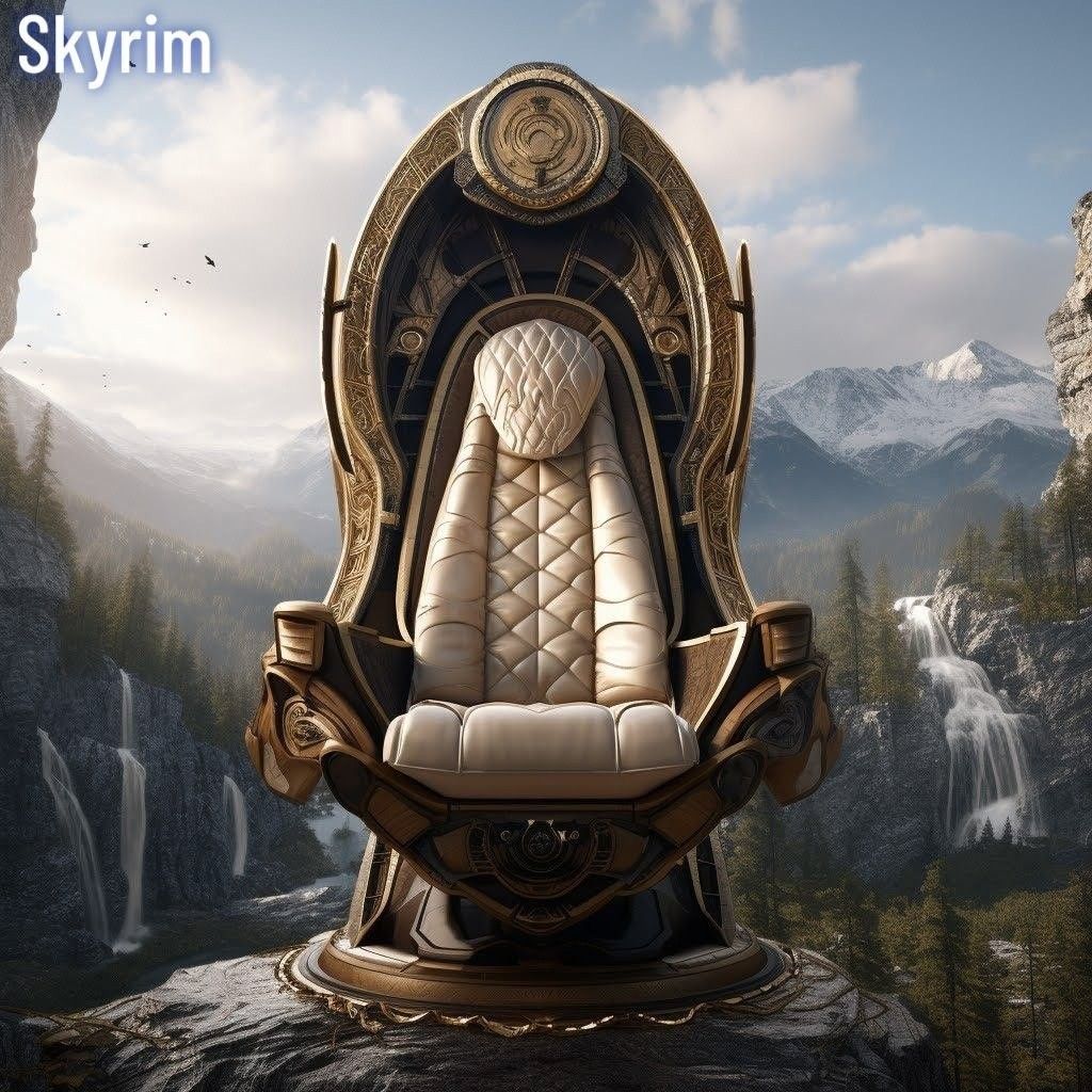 Трон для Skyrim — нейросеть показала геймерские кресла по мотивам игр