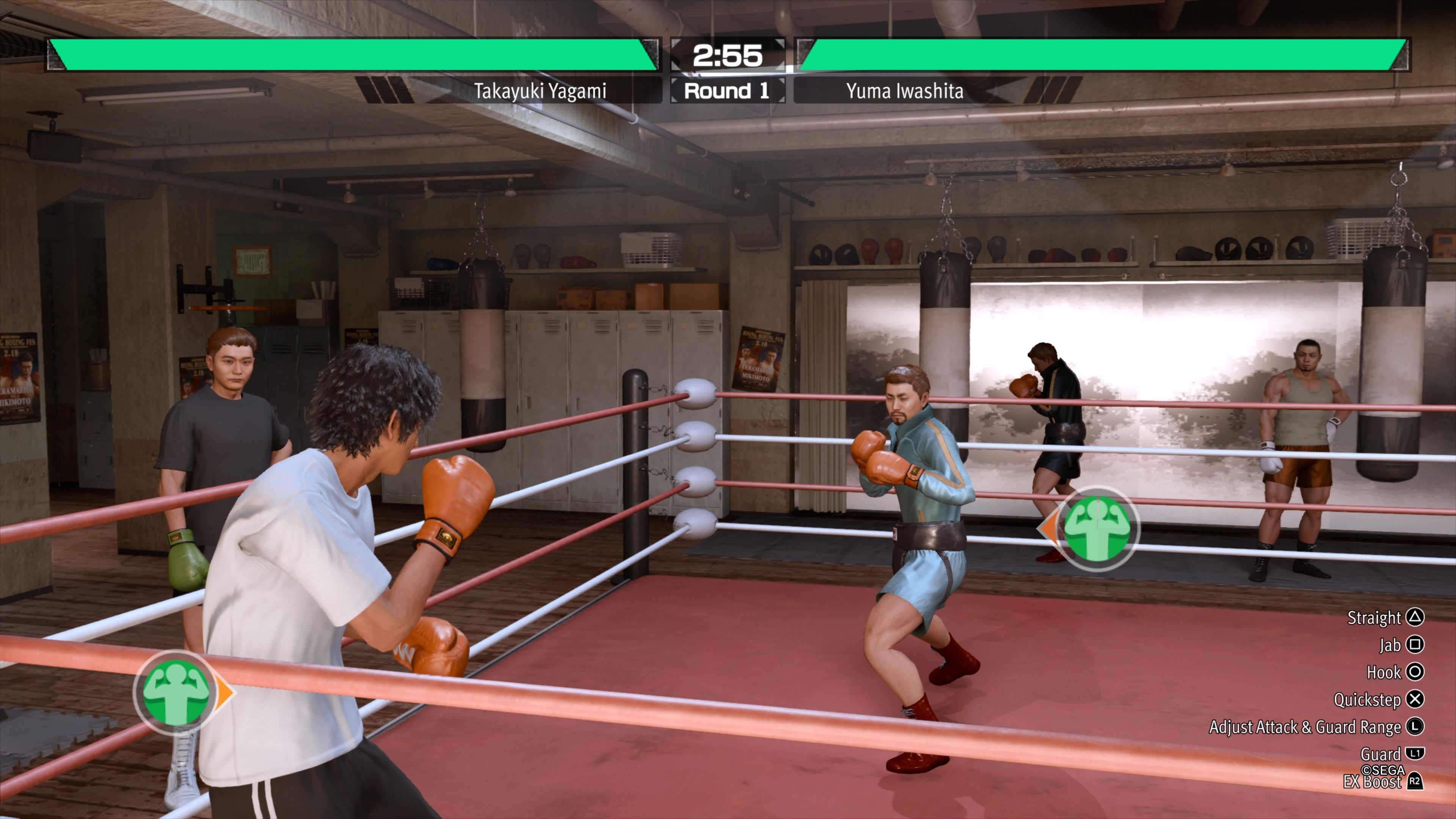 У бокса свой UI, другое управление и уникальные приемы, которые можно использовать только на ринге. Скриншот из Lost Judgment
