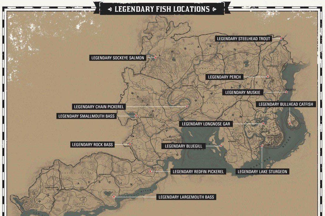 Карта легендарных рыб в Red Dead Redemption 2