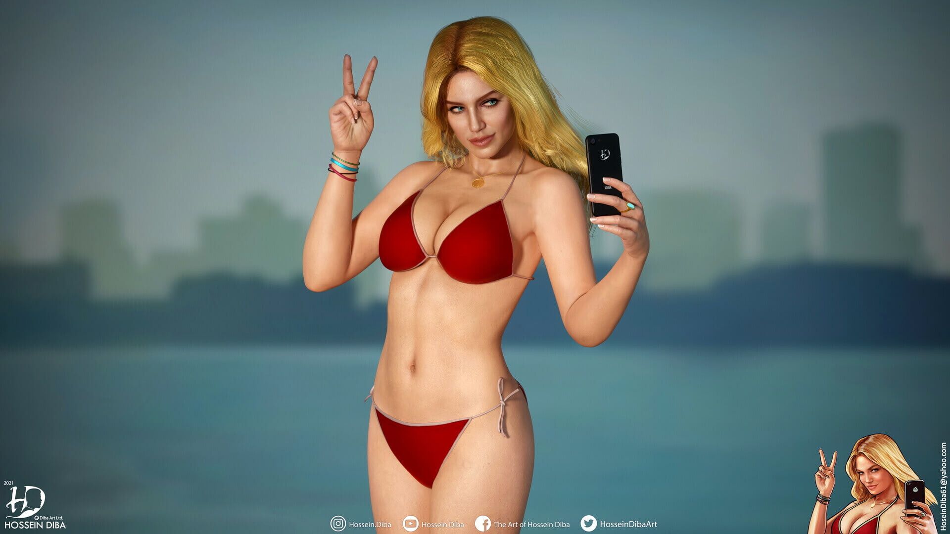 3D-модель девушки с обложки GTA V. Художник: Хоссейн Диба.