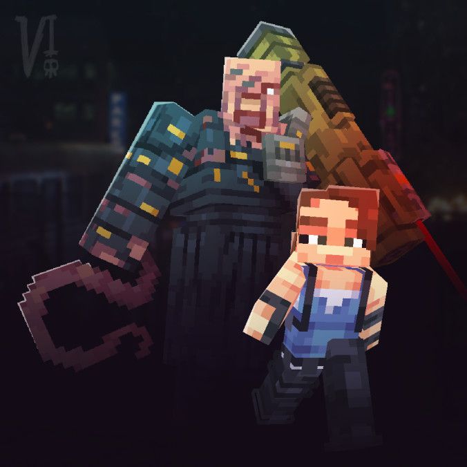 Немезис и Джилл Валентайн из Resident Evil в Minecraft. Источник: twitter.com/violxiv